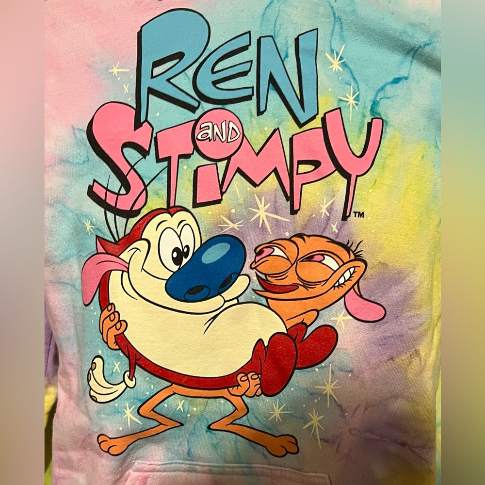 Ren and Stimpy Tie-Dye Graphic Hoodie Size S